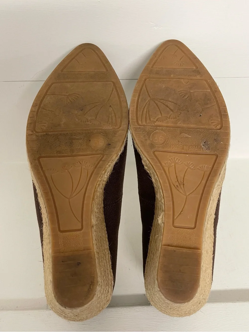 Viscata Barcelona brown canvas espadrille wedge pumps, size 36